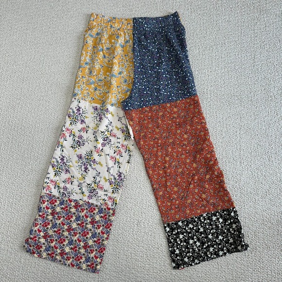 Natural Life Pull on Wide Leg Pants Size L Patchwork Floral Boho Cottagecore - Picture 3 of 8